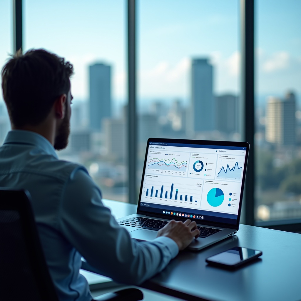 Empresario en Puebla revisando métricas de ROI de inteligencia artificial en su laptop