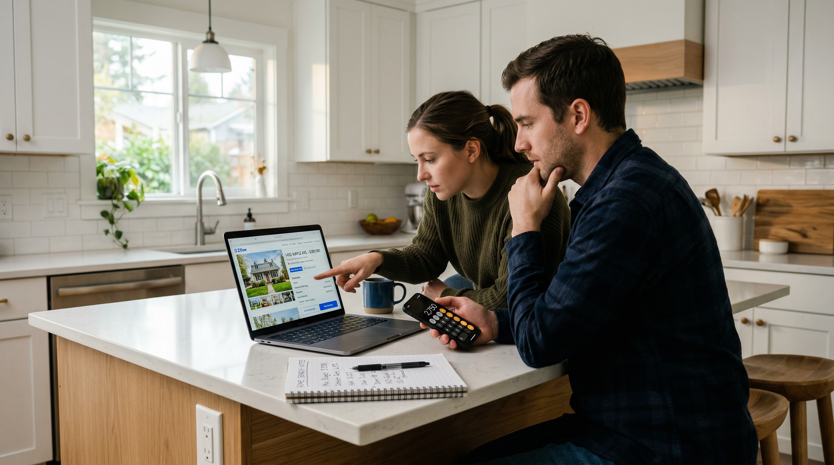 Couple reviewing home listing